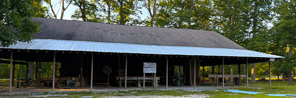 Open-air pavilion used for preaching at Camp Aura in Monroeville, NJ
